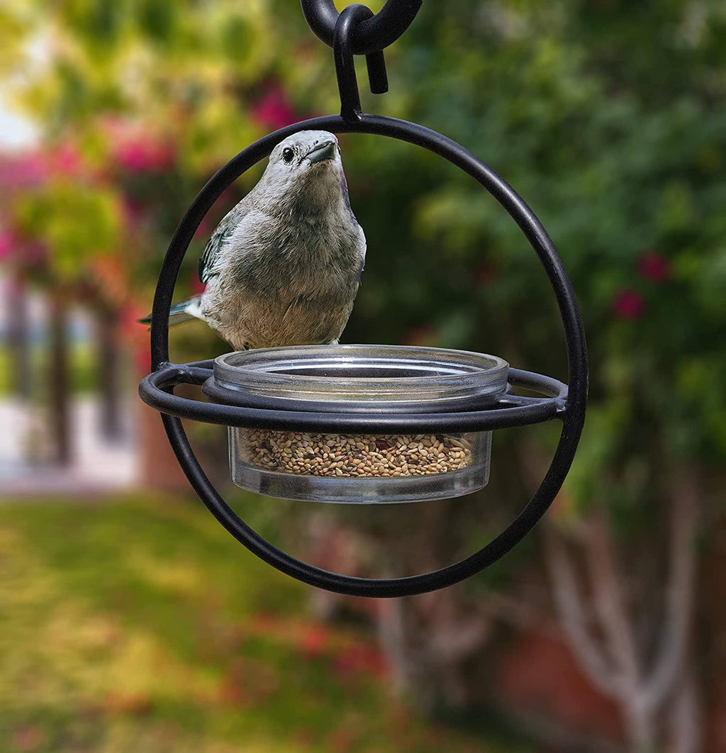 Black Steel Hummingbird Feeder with Clear Bowl for Outdoor Garden