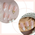3D Gold Bow Marble French Short Almond Press-On Nails, 24-Pc Kit
