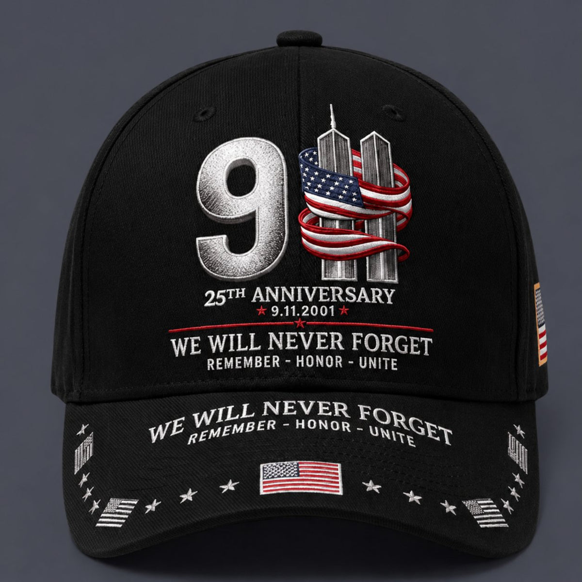 9/11 25th Anniversary We Will Never Forget Memorial Baseball Cap