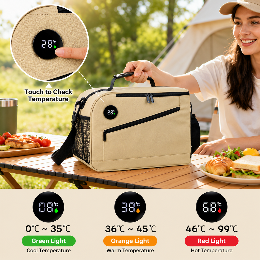 Insulated Lunch Cooler with Digital Temperature Display & Multiple Compartments