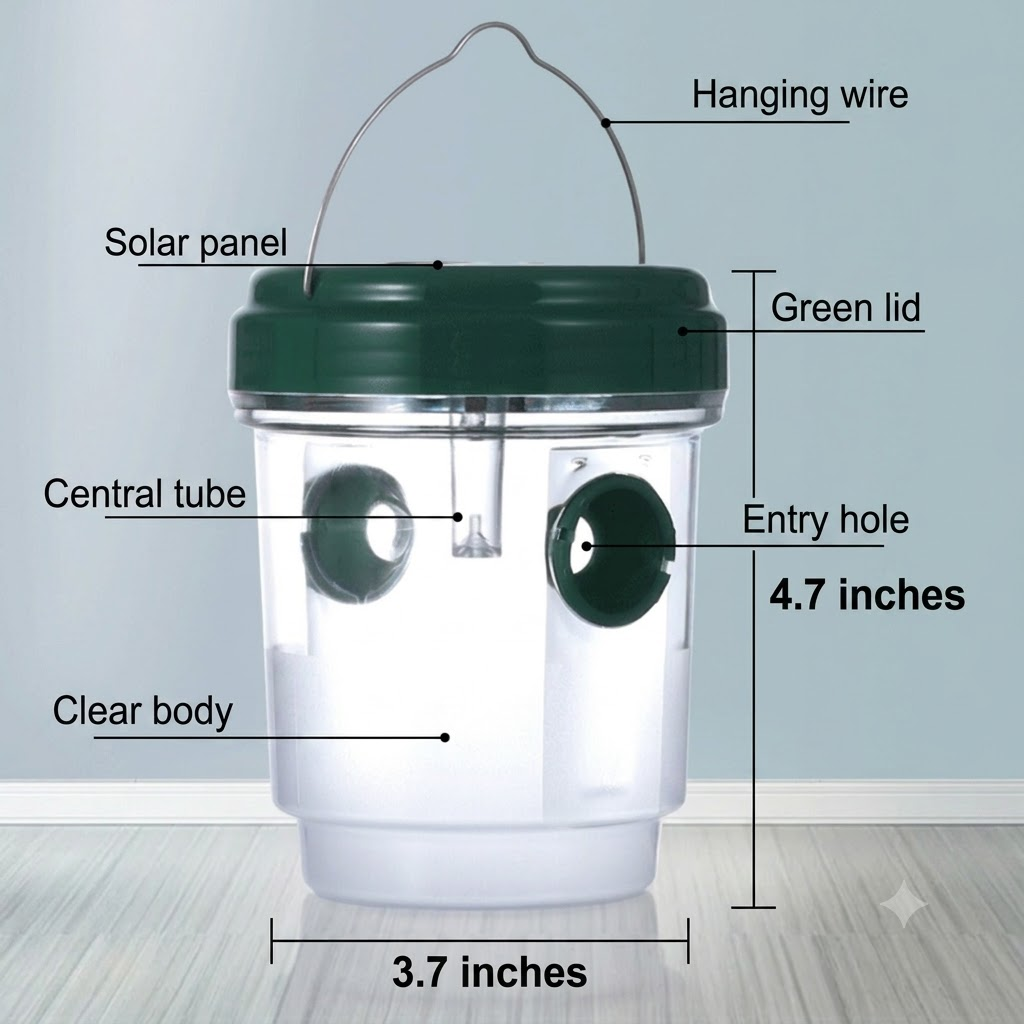 Solar Wasp Trap with LED, 2 Pack Hanging Outdoor Insect Trap for Garden