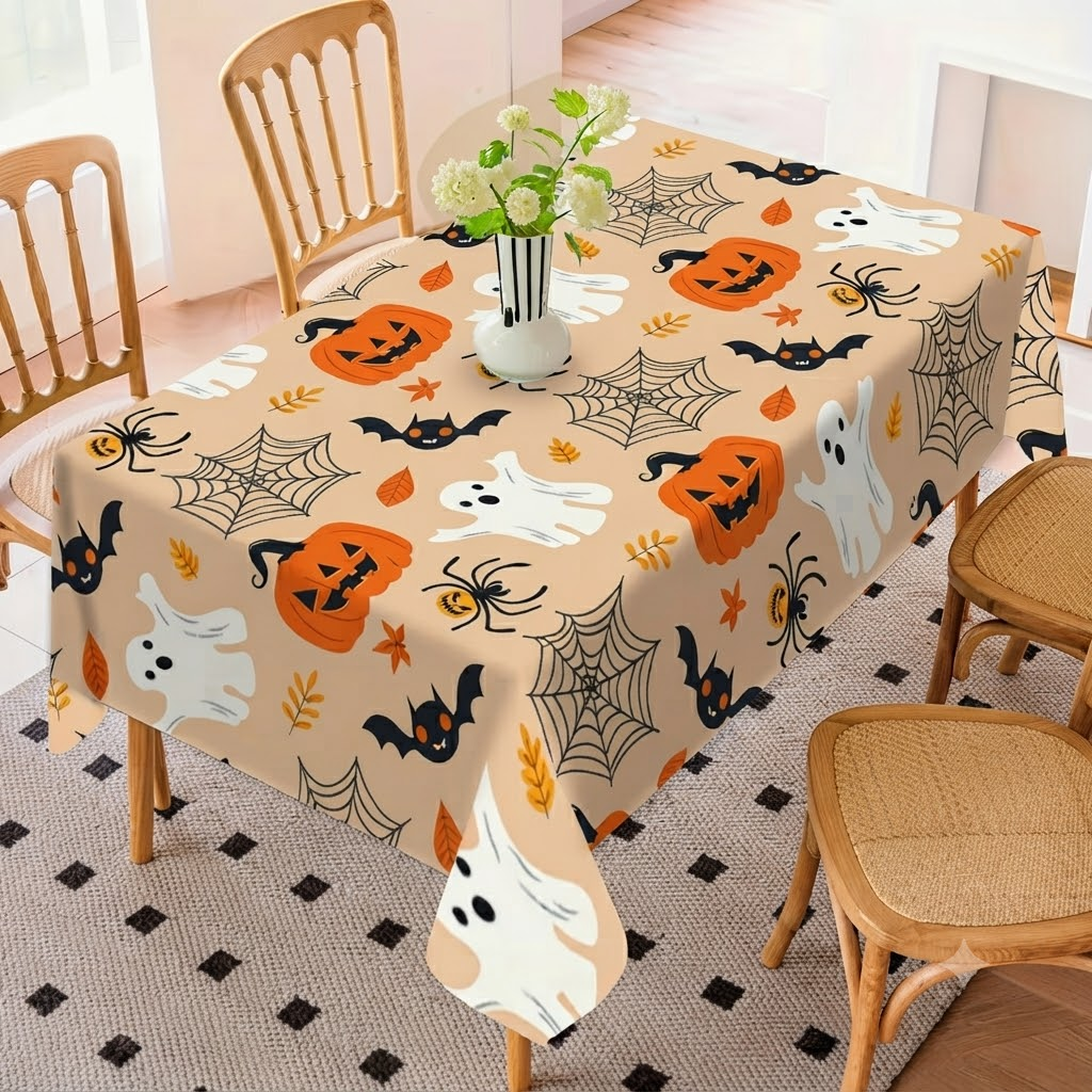 Halloween Tablecloth, Polyester Table Cover for Dining Table Decor