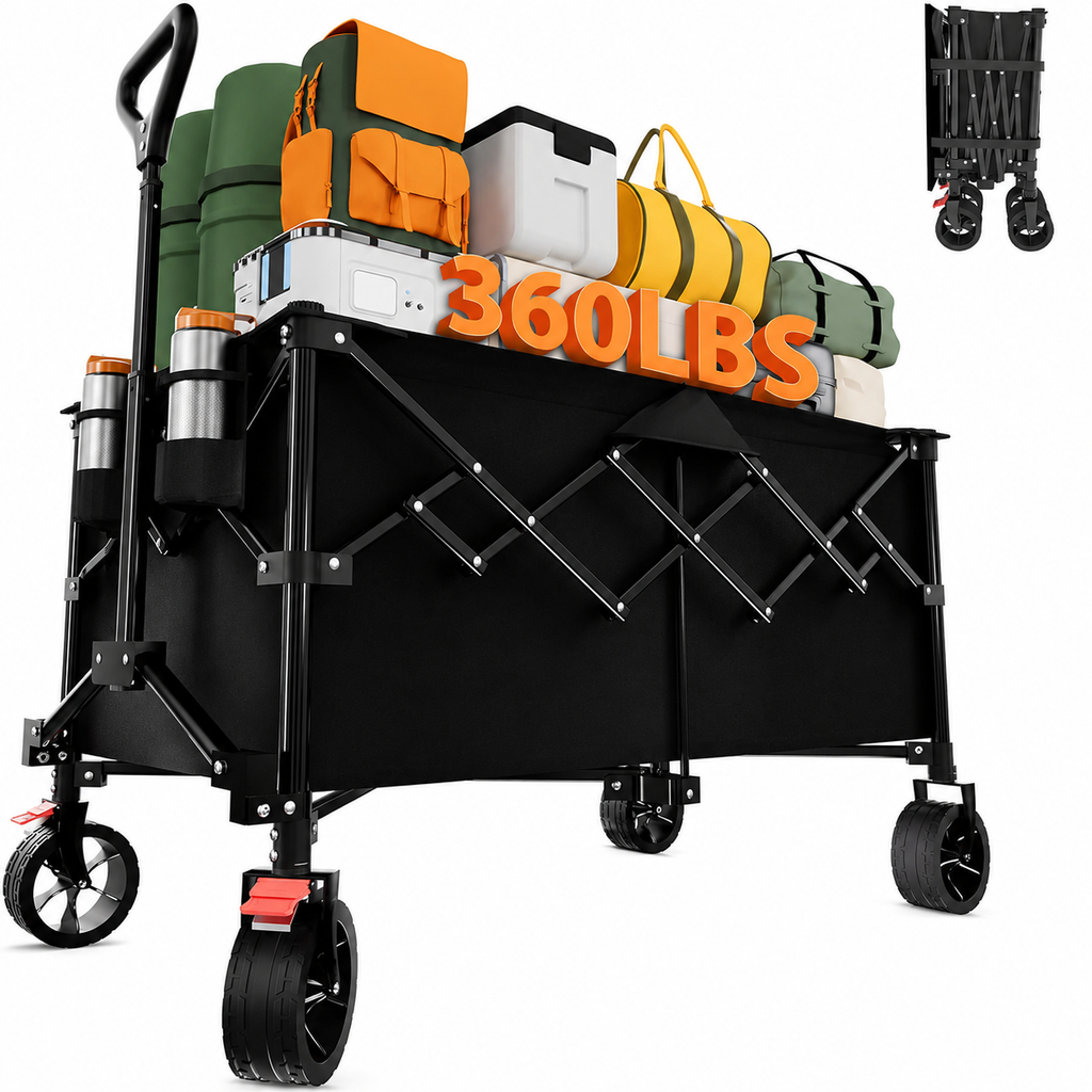 Heavy Duty Foldable Wagon Cart 360LBS for Beach, Garden & Camping
