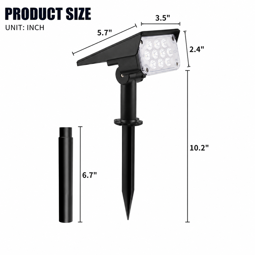 Flood Spike Light Adjustable Solar Spotlight with Cool White & Warm White Modes