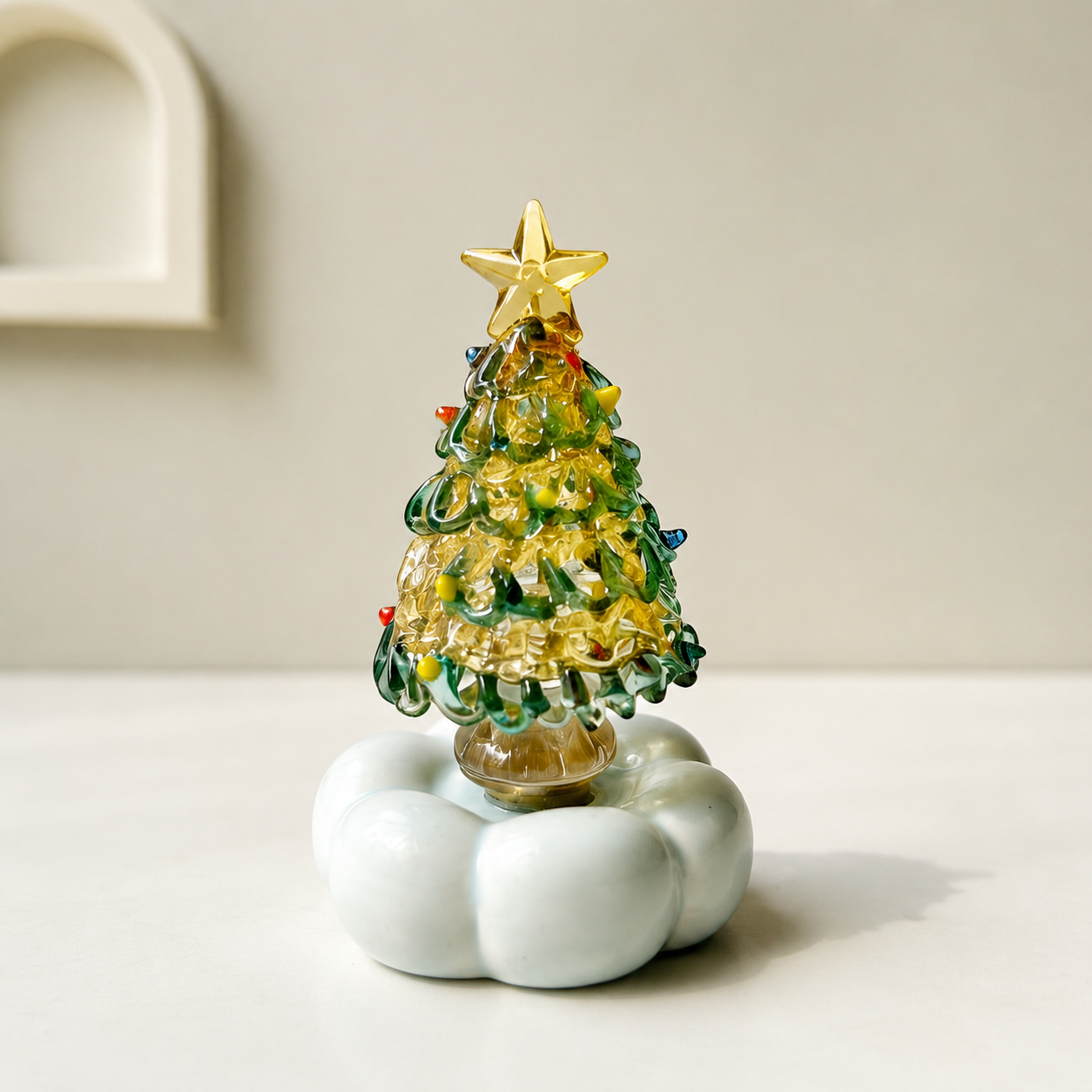 Handmade Jingdezhen Glazed Christmas Tree Decoration with Rotating Design