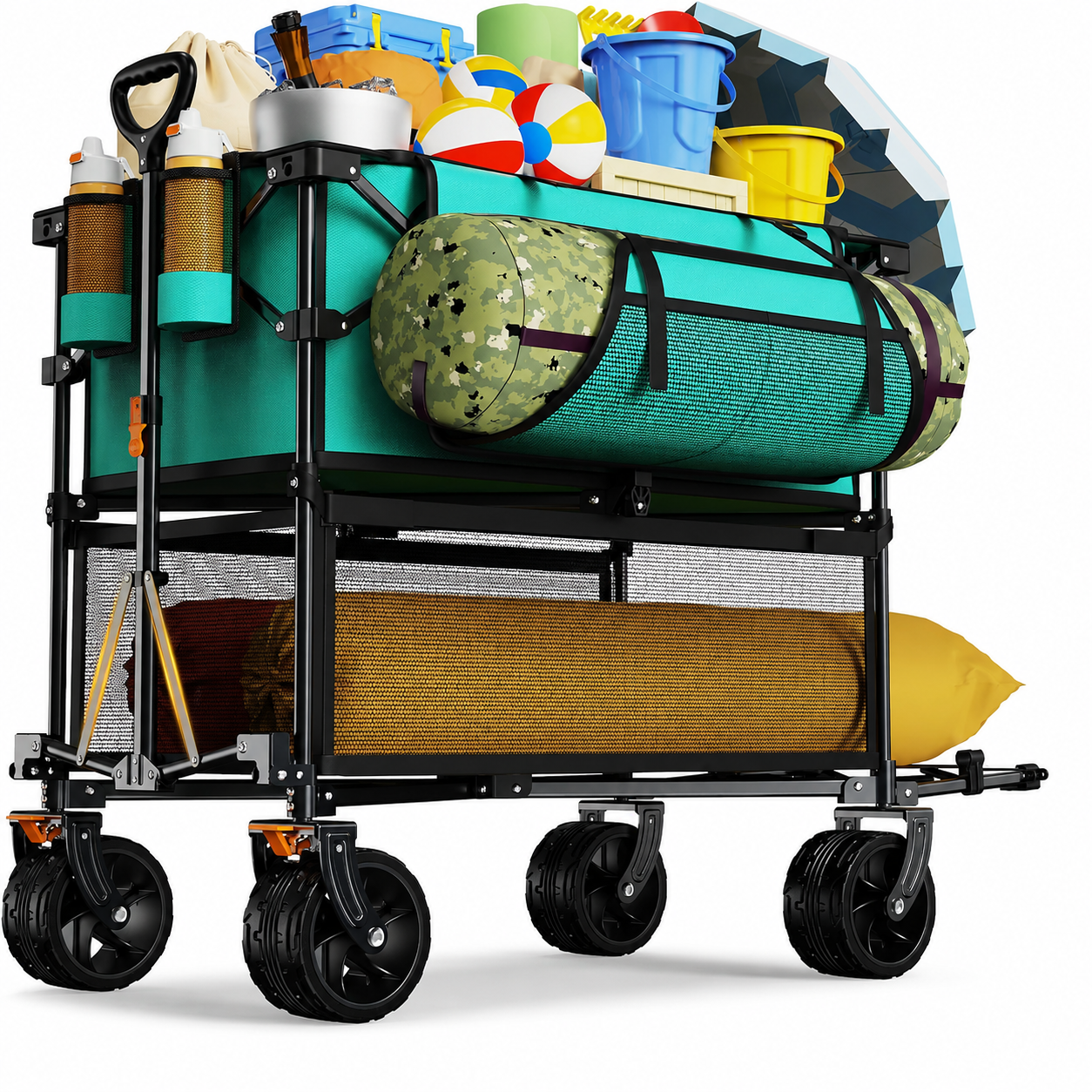50'' Double Decker Foldable Wagon Cart with Big Wheels 400L