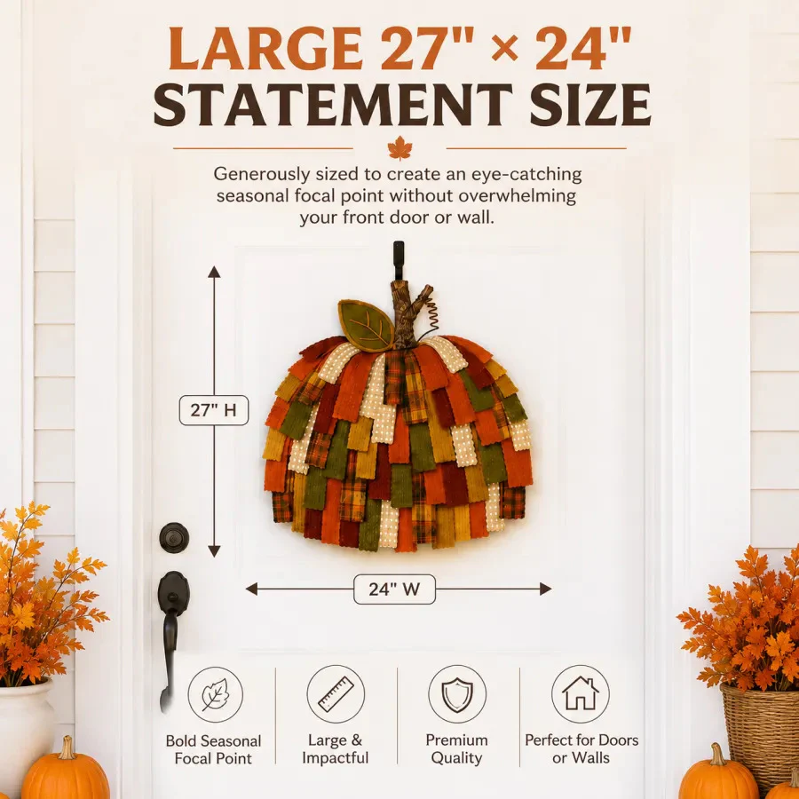 Handmade Patchwork Pumpkin Door Hanger| Warm Rustic Fall & Thanksgiving Decor