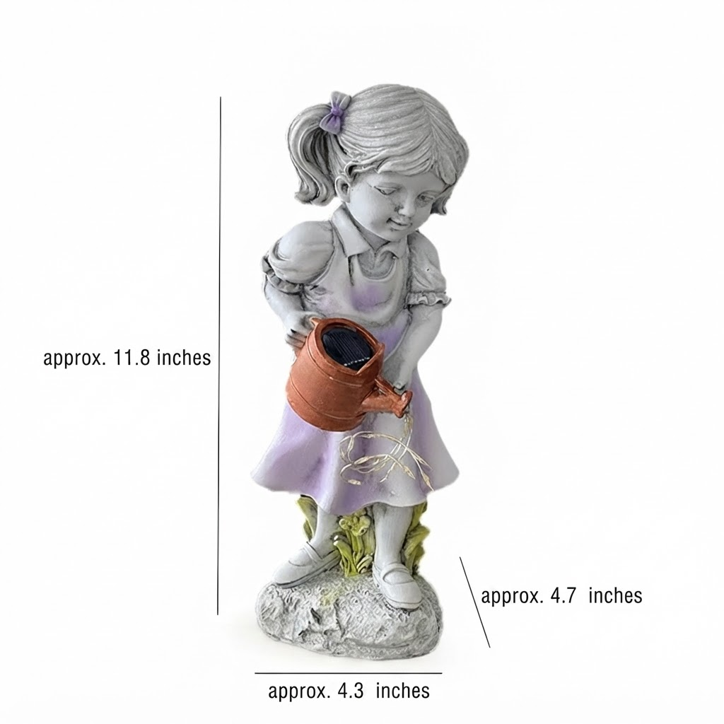 Resin Girl Garden Statue with Solar Watering Can Lights
