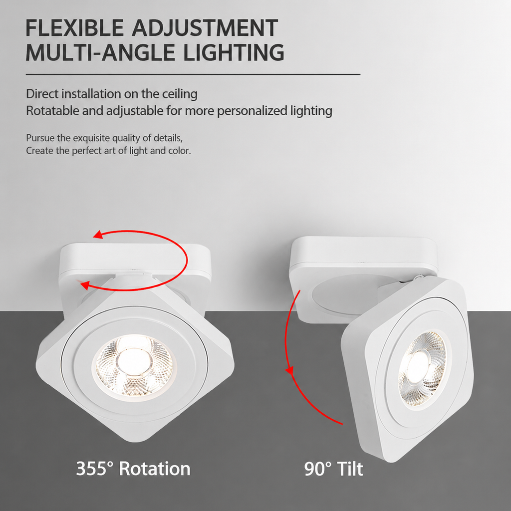 Adjustable LED Ceiling Spotlight Square Surface Mount Light