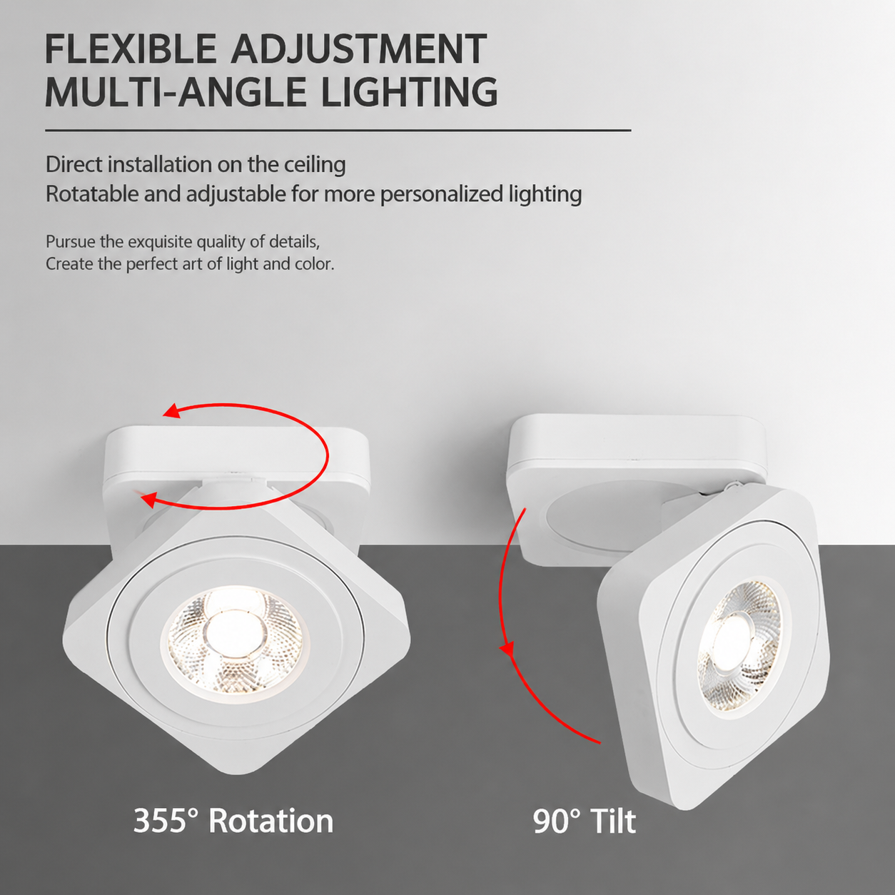 Adjustable LED Ceiling Spotlight Square Surface Mount Light