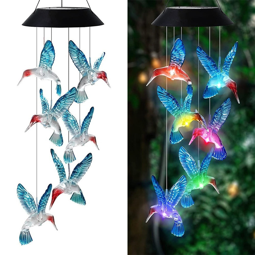 Solar Wind Chimes - Color Changing LED Hummingbird Lights for Garden & Patio Decoration