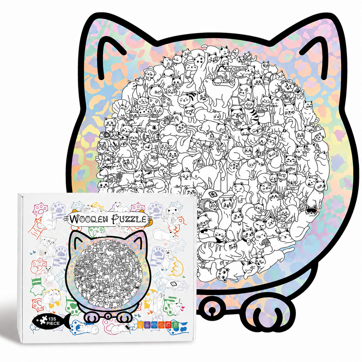 Morandi Colored Cat Shaped Wooden Jigsaw Puzzle