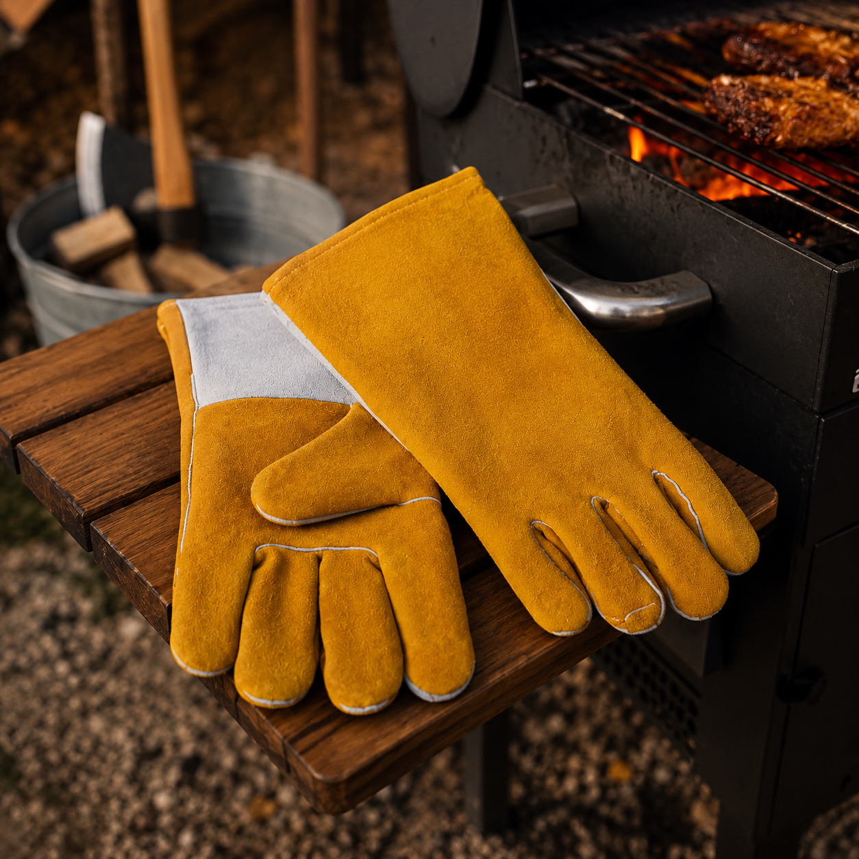 Leather BBQ Gloves Heat Resistant Cowhide Grill Gloves
