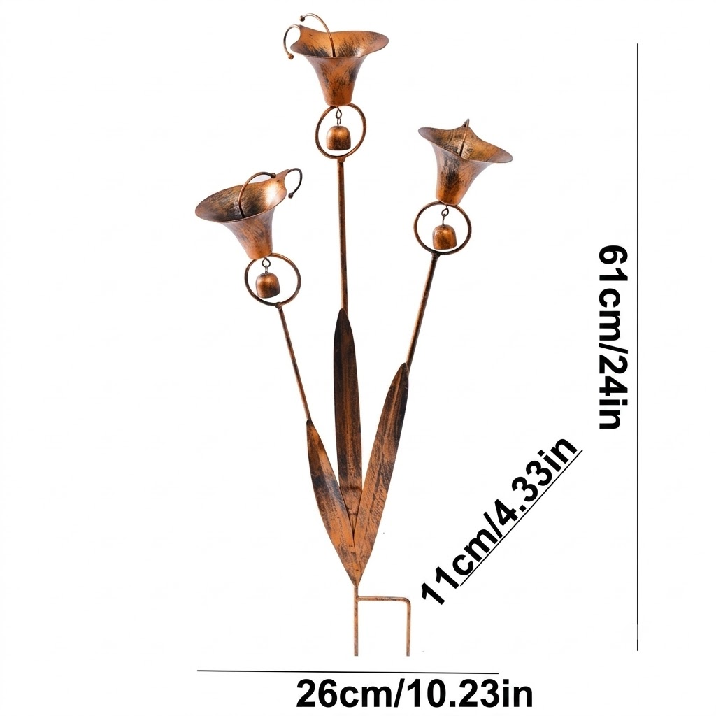 Copper Calla Lily Garden Stake with Bell Chimes, Outdoor Flower Decor