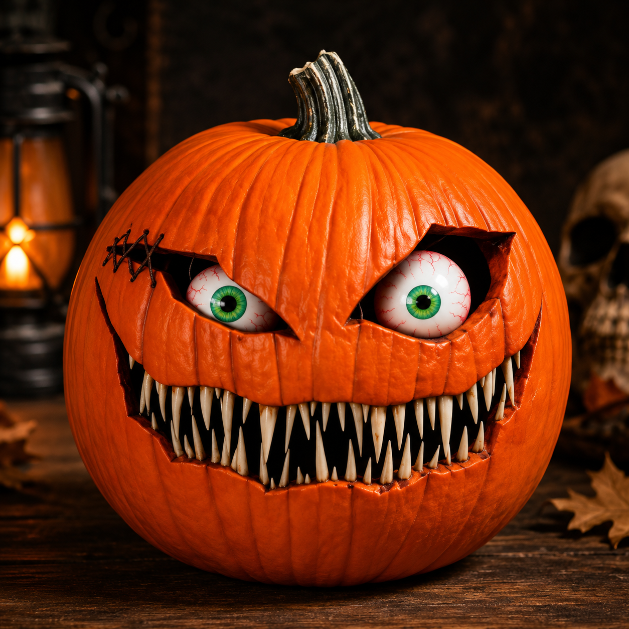 Halloween Resin Pumpkin Decoration with Movable Eyeballs for Indoor & Outdoor