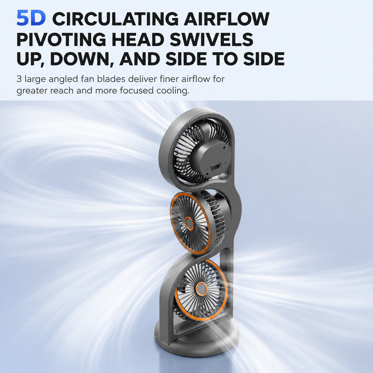 Portable Three Head Fan USB Rechargeable 5 Speed Cooling Fan