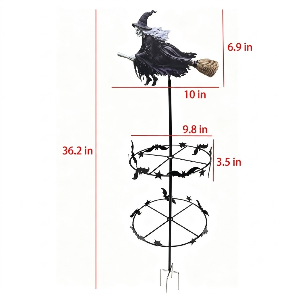 Halloween Witch Wind Spinner Outdoor Metal Garden Decor
