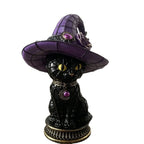 Halloween Gothic Black Cat Witch Hat Lamp, Stained Glass Style Decor