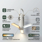 Rechargeable Camping Lantern with 10000mAh Power Bank & 360° LED Light