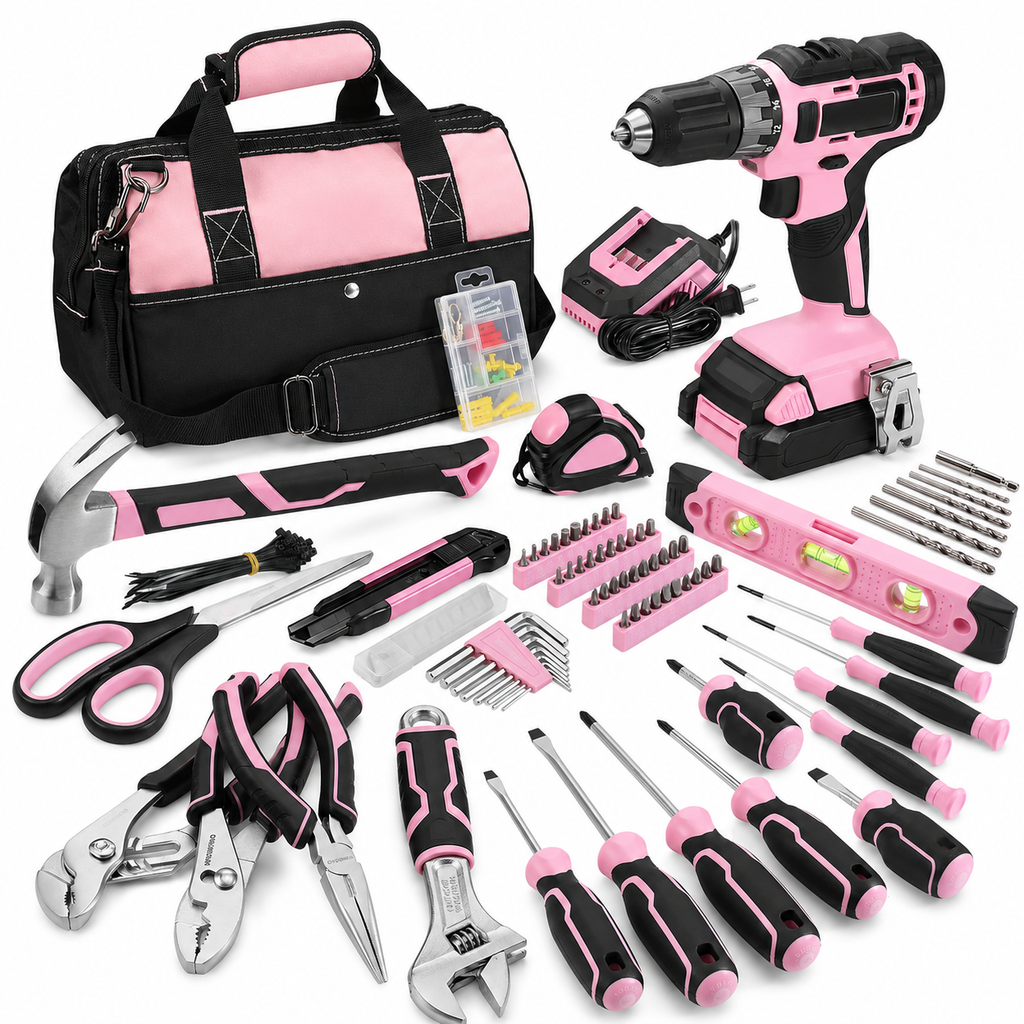 157 Pcs Household Tool Kit with 20V Cordless Lithium-ion Drill Driver