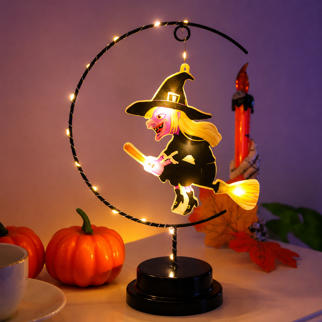 Halloween LED Night Light, Witch Spider Bat Decorative Light