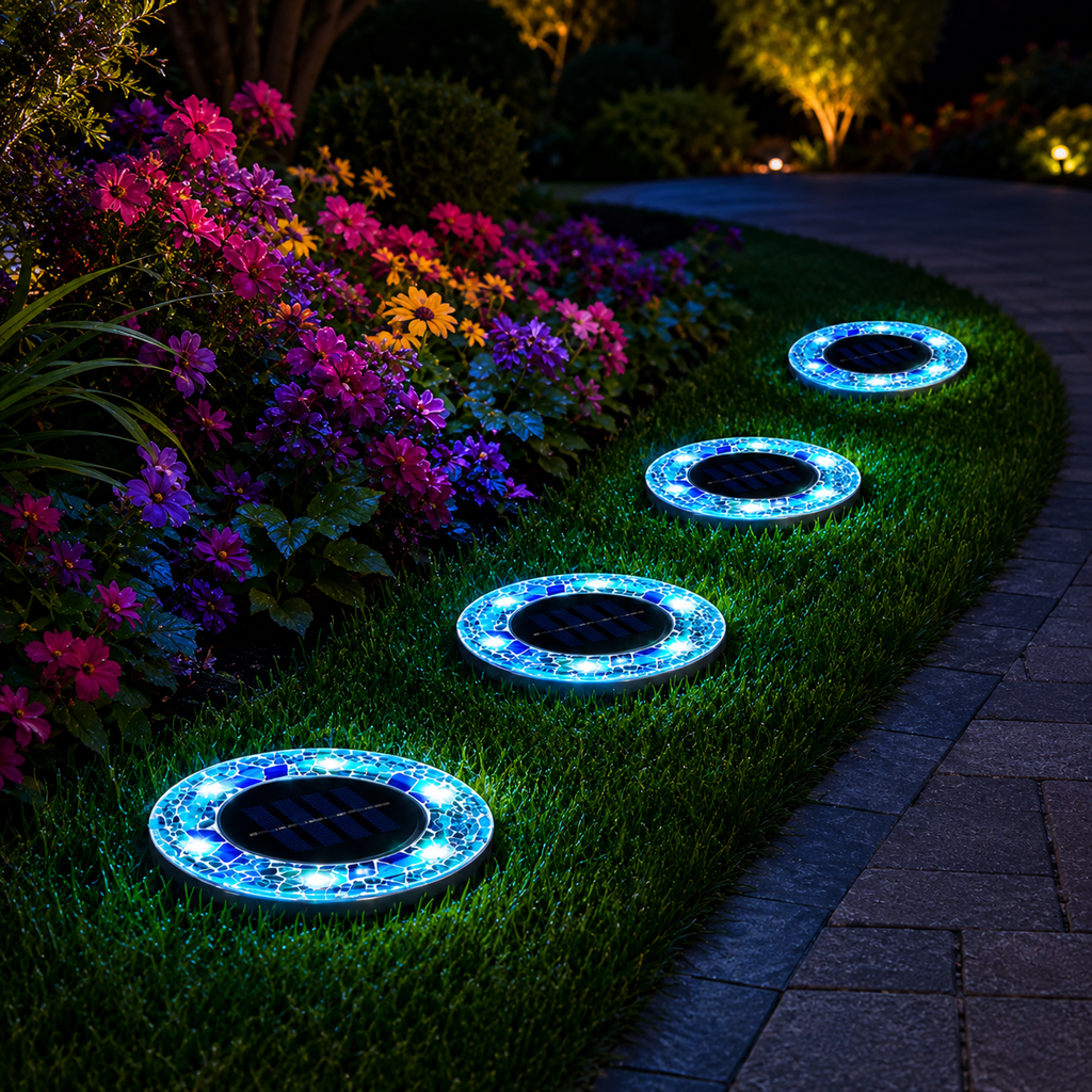 Solar Pathway Lights, Mosaic LED Outdoor Garden Lights for Walkways and Landscape