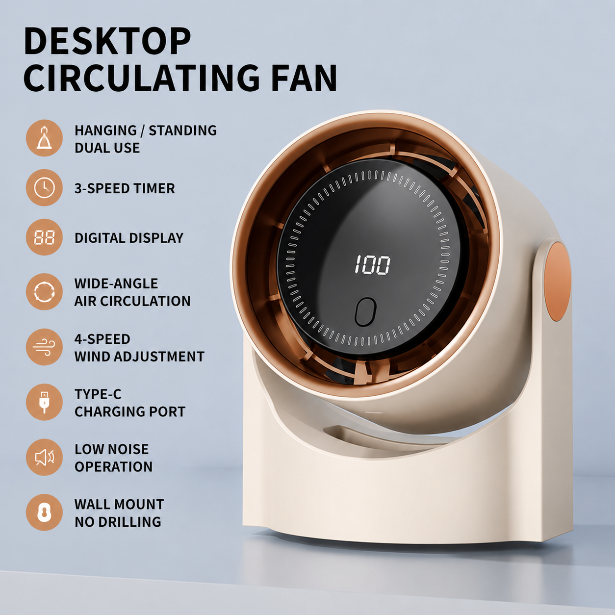 Portable USB Desk Fan with Adjustable Airflow and Oscillation