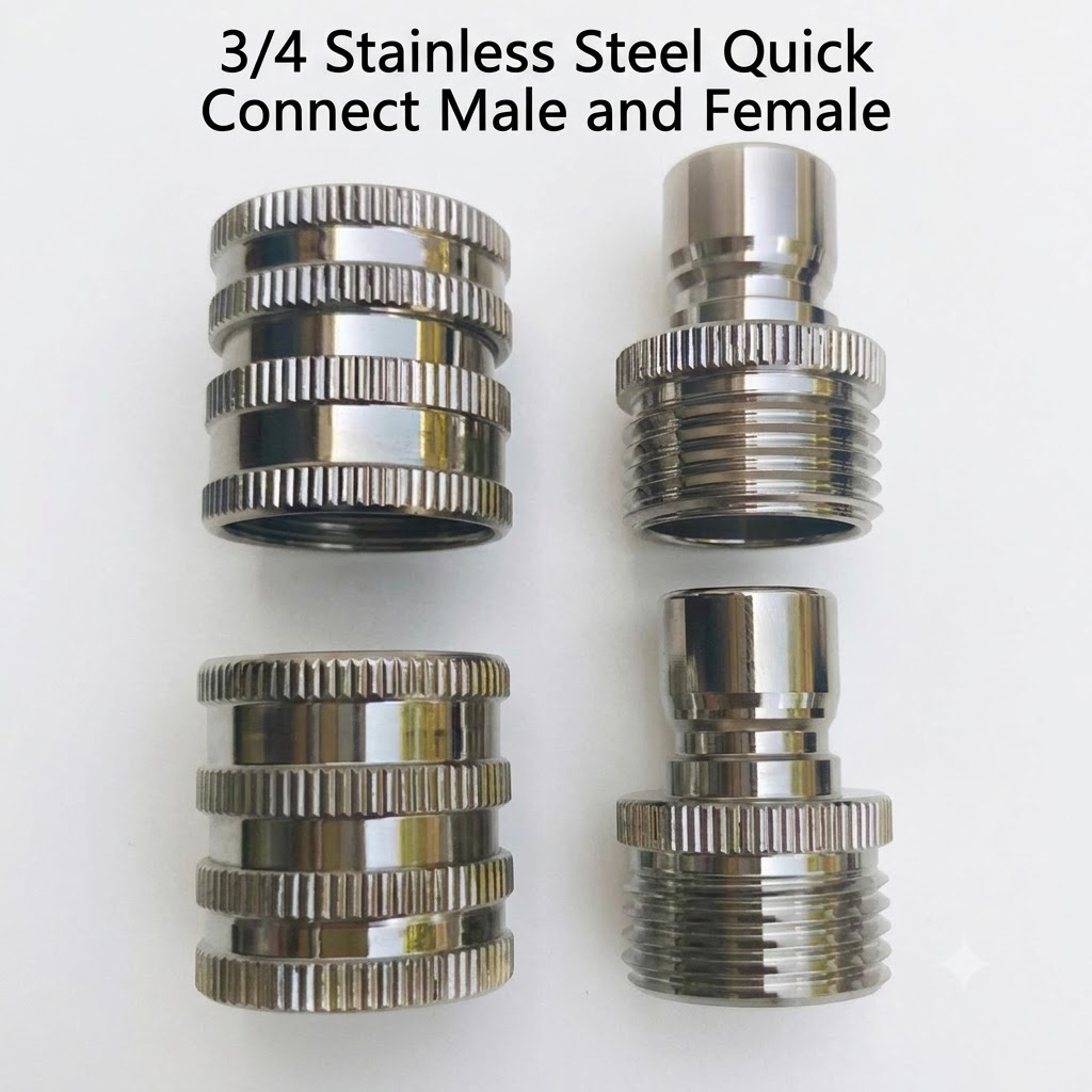Stainless Steel Garden Hose Quick Connect Fittings Set, 3/4" GHT Connector