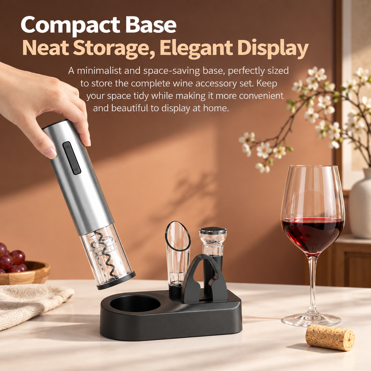 Rechargeable Electric Wine Opener Set with Foil Cutter, Pourer & Stopper