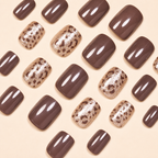 24-Piece Brown Leopard Glitter Medium Square Press-On Nails