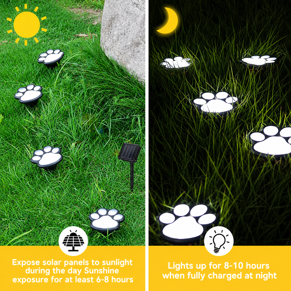 LED Solar Paw Print Light Waterproof for Garden Lawn Patio
