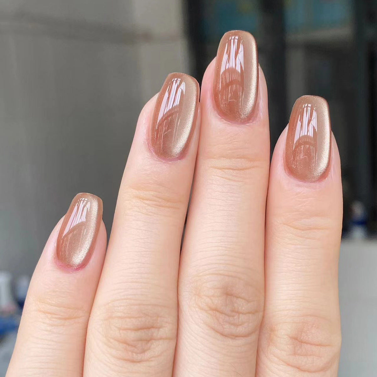 Champagne Cat Eye Short Tapered Square Press-On Nails, 24 Pcs + Glue