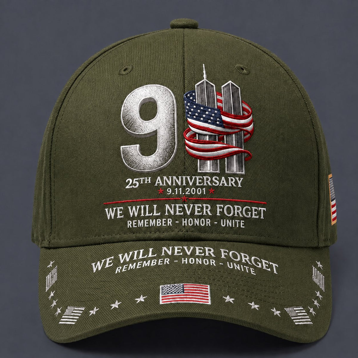 9/11 25th Anniversary We Will Never Forget Memorial Baseball Cap