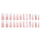 24-Piece Pink French Bow, Pearl Heart & Star Long Coffin Press-On Nails