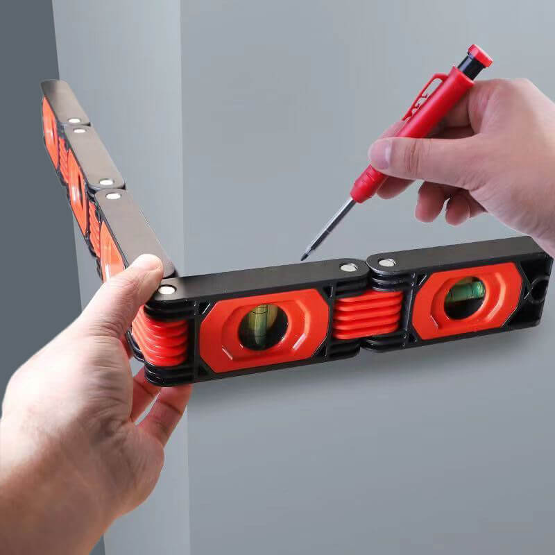 Foldable Magnetic Level Tool with Multi-Angle Bubble Vials, 5 Section Folding Level