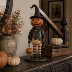 Halloween Figurine, Pumpkin Witch Lantern Statue for Tabletop Decor