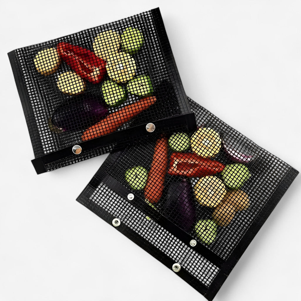 Non-Stick BBQ Grill Mesh Bags, 3-Pack for Vegetables, Seafood & Meat