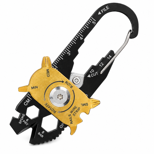20-in-1 EDC pocket multi tool with keychain clip and rotating multifunction design for camping and everyday carry