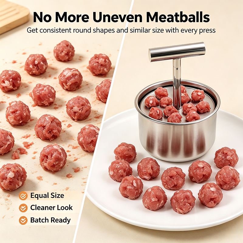 Stainless Steel 6-Hole Meatball Maker, Quick DIY Tool for Meat Balls, Fish Balls, Veggie Balls & Ice Cream