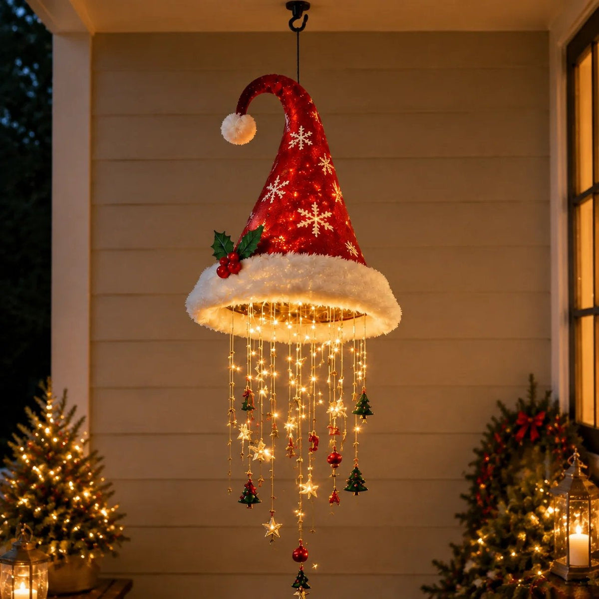 Light-Up Hanging Christmas Chandelier – Santa Hat & Tree Designs