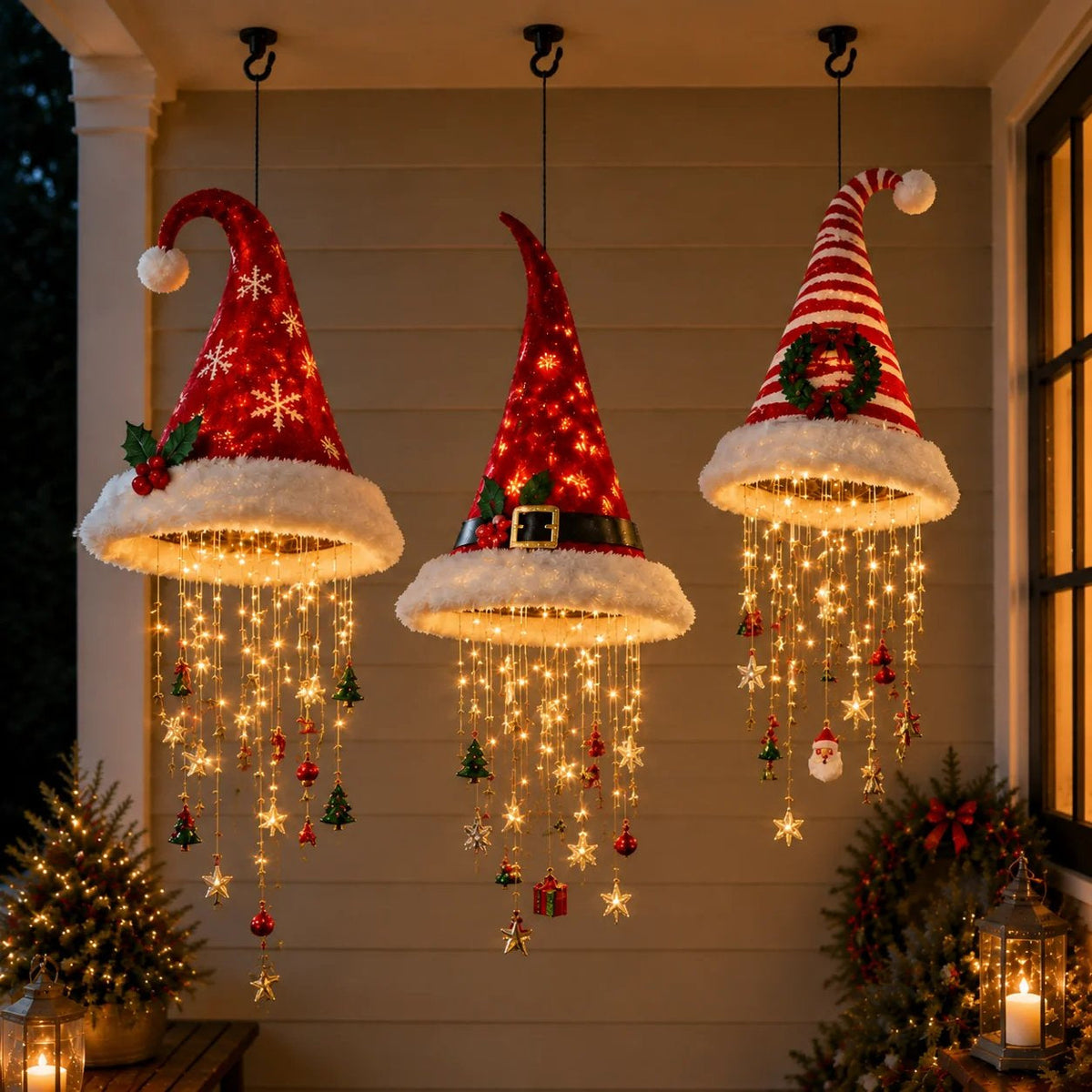 Light-Up Hanging Christmas Chandelier – Santa Hat & Tree Designs