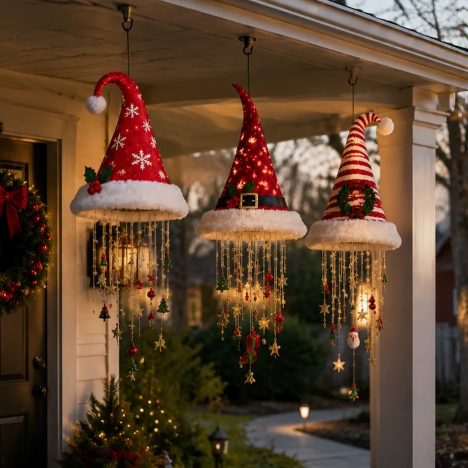 Light-Up Hanging Christmas Chandelier – Santa Hat & Tree Designs