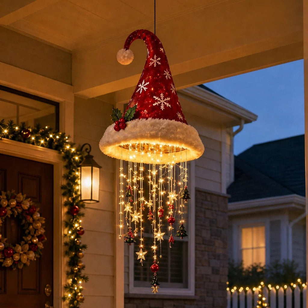 Light-Up Hanging Christmas Chandelier – Santa Hat & Tree Designs