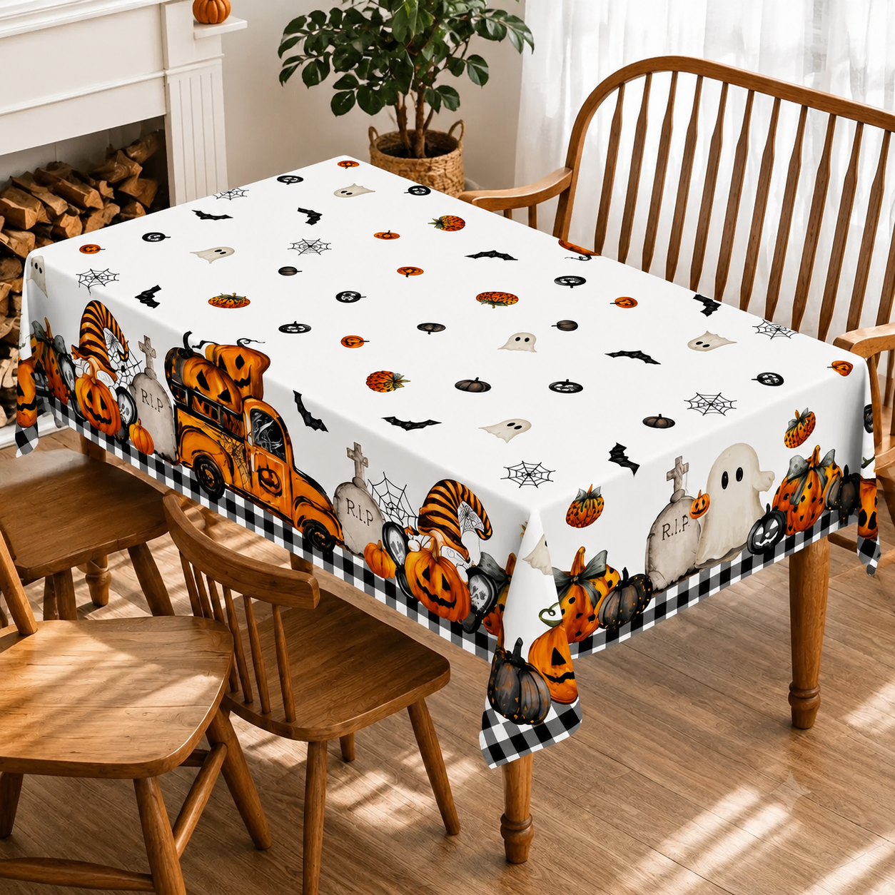 Halloween Tablecloth, Polyester Table Cover for Dining Table Decor