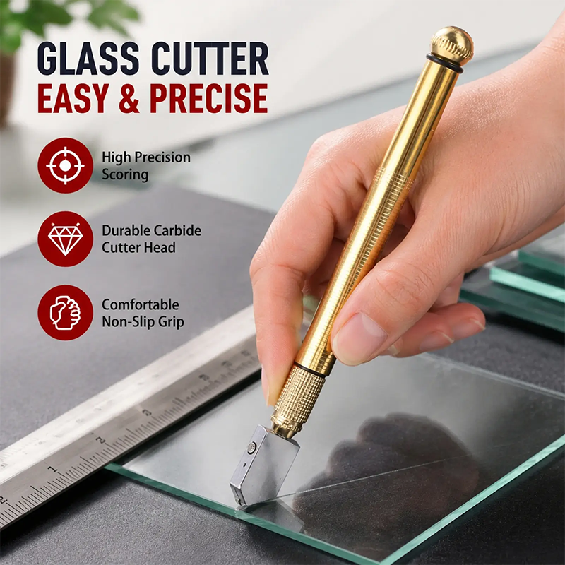 Designed For Practical DIY Glass Work Diamond Head Glass Cutter Tool for 3‑15mm Glass & Mirrors