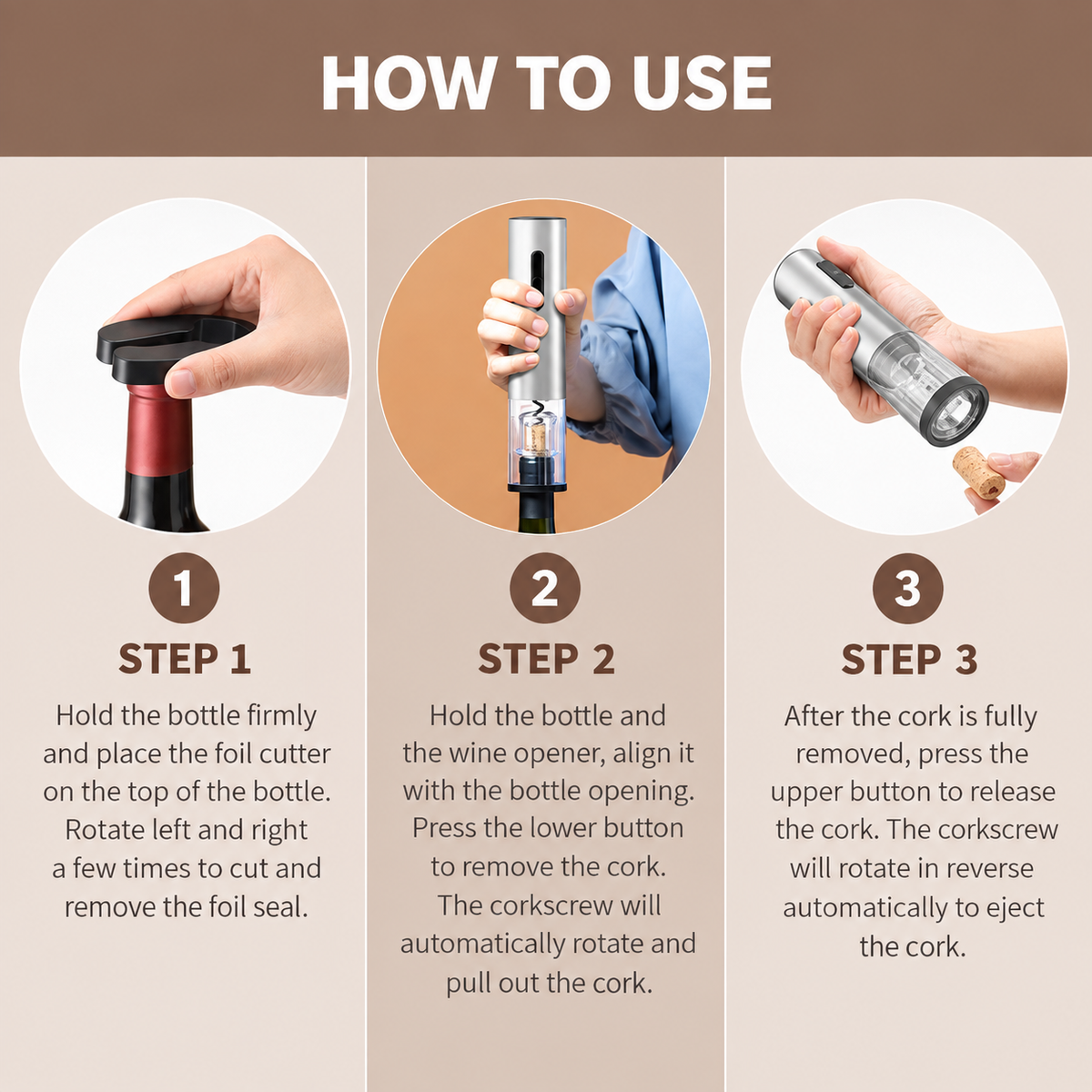 Rechargeable Electric Wine Opener Set with Foil Cutter, Pourer & Stopper