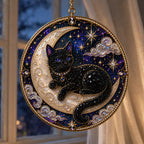 3D Pearl Celestial Black Cat Window Hanging Kit