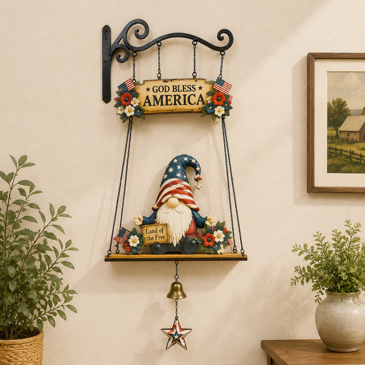 Farmhouse Hanging Welcome Sign with Gnome Decor for Front Door