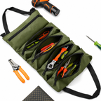 Roll Up Tool Bag with 5 Zippered Pockets Canvas Tool Organizer