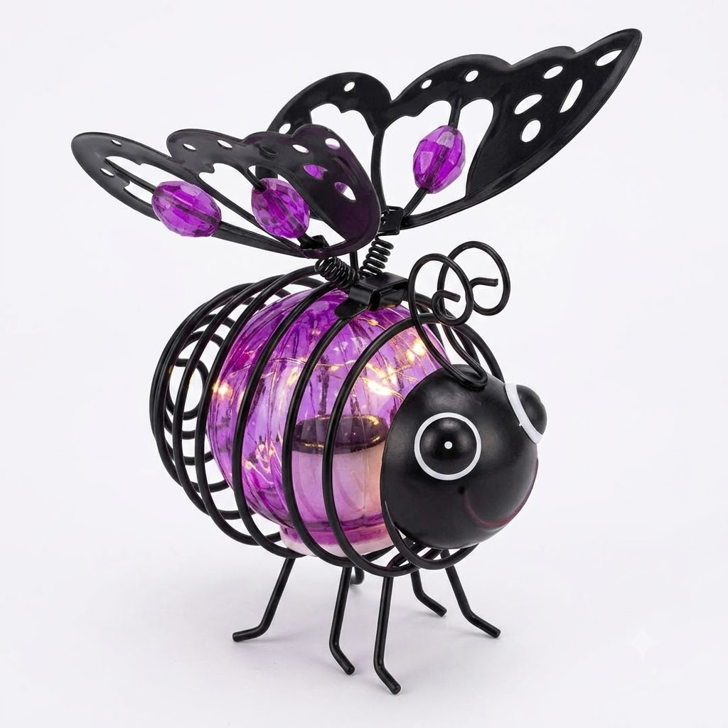 Solar Hanging Bee Light with Warm Amber Glow for Garden Decor